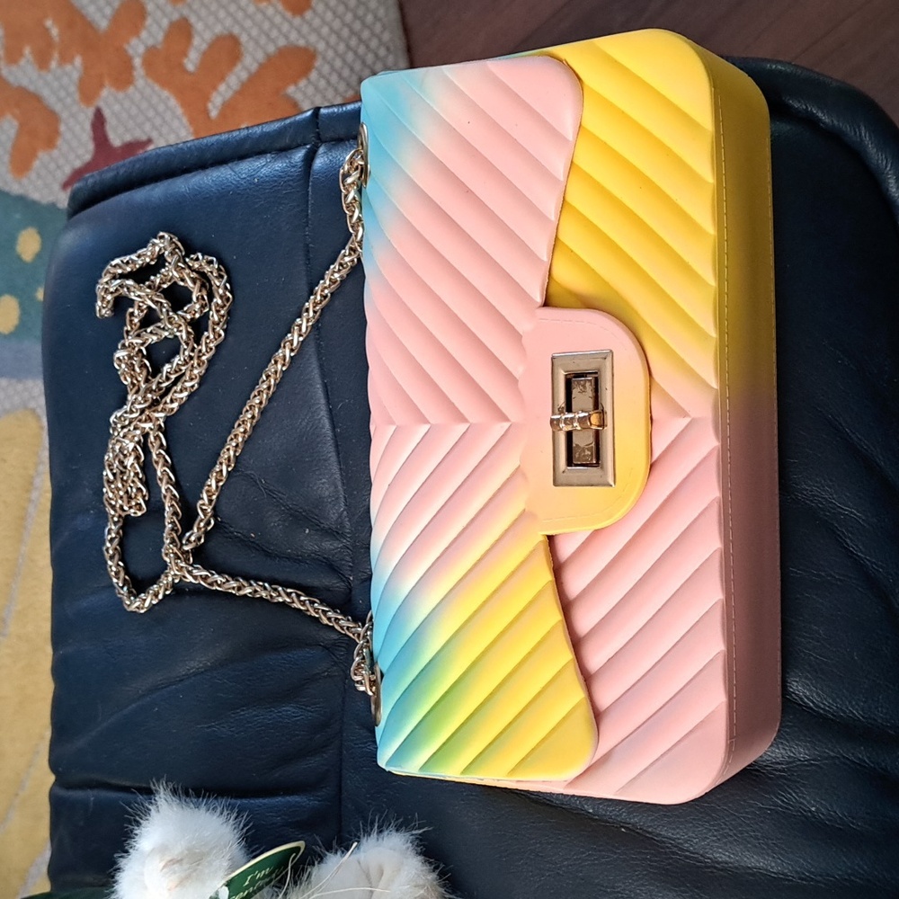 Women Rainbow Handbags Jelly Purse Candy Color Quilted Crossbody Shoulder Bag